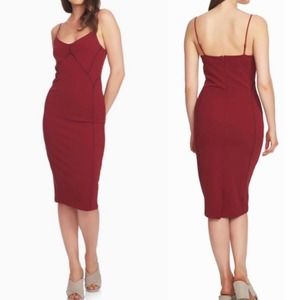 1.STATE Red Bodycon Midi Dress